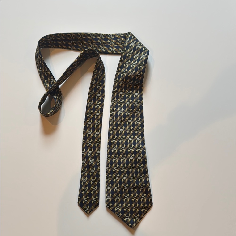 Vintage Gucci Black and Gold Men's Tie